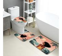 Set di 3 tappetini da bagno tropicali in stile retrò, con tramonto sulla spiaggia, assorbente, antiscivolo, a forma di U, lavabili, in memory foam, ad asciugatura rapida, per l'estate