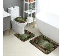 Set di 3 tappetini da bagno tropicali, lussureggianti fiori della giungla, assorbenti e antiscivolo, a forma di U, lavabili, decorazione estiva per la casa, ad asciugatura rapida, in memory foam, set