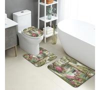 Set di 3 tappetini da bagno tropicali, stile vintage, motivo floreale paradiso, assorbente, antiscivolo, a forma di U, lavabili, per giardino estivo, ad asciugatura rapida, in memory foam