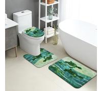 Set di 3 tappetini da bagno verdi con motivi geometrici a foglia, assorbenti e antiscivolo, a forma di U, lavabili, in memory foam, ad asciugatura rapida, set di tappeti da bagno