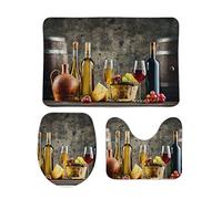 Set di 3 Tappetini da Bagno Wine Grapes Barrels and The Cheese Pelosi Coperchio del WC Antiscivolo Tappetino a Forma di U per Vasche WC