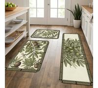 Set di 3 tappetini da cucina con ramoscello d'ulivo vintage botanico morbido imbottito imbottito confortevole lavabile tappeti arredamento cucina lavandino lavandino bagno