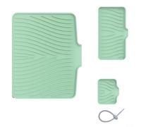 Set di 3 tappetini scolapiatti in silicone con bordo rialzato, per lavello da cucina, portasapone da appoggio e scolapiatti per bottiglie, resistente al calore (verde)
