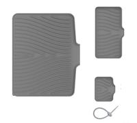 Set di 3 tappetini scolapiatti in silicone con bordo rialzato, per lavello da cucina, portasapone da appoggio e scolapiatti per bottiglie, resistente al calore (grigio)