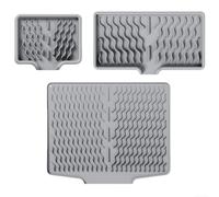 Set di 3 tappetini scolapiatti in silicone con creste di scarico integrate, per organizzare il lavello della cucina, il bancone del bagno, mantiene i piani di lavoro asciutti e puliti (grigio)
