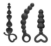 Set di 3 tappi anali in silicone per principianti, con perline anali nere con anello da tirare, giocattoli sessuali per coppie