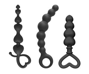 Set di 3 tappi anali in silicone per principianti, con perline anali nere con anello da tirare, giocattoli sessuali per coppie