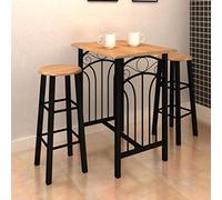 Set di 3 tavoli da bar e sgabelli in legno e acciaio, set da pranzo compatto per sala da pranzo e cucina, moderno set di mobili salvaspazio con tavolo robusto e 2 sgabelli in nero e beige