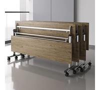 Set di 3 tavoli da riunione pieghevoli con parte superiore ribaltabile, design mobile, ruote bloccabili e pannello modestia, perfetto per conferenze, sale di formazione, aule