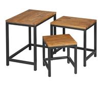 Set di 3 tavolini di design AKOLA Sheesham, gambe in metallo, 3 pezzi, mix di materiali, tavolino in legno massello