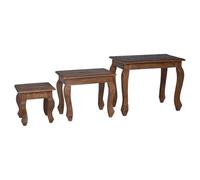 Set di 3 tavolini impilabili in legno massiccio di mogano con finitura rustica, diverse dimensioni, impilabili l'uno nell'altro, ideale come tavolino da caffè