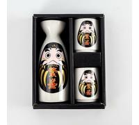 Set Di 3 Tazze E Bottiglie Di Sake Giapponese Daruma In Ceramica Mino, Nero