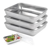 Set di 3 Teglie per Impanatura in Acciaio Inox,25x20x5 cm Teglia Forno Inox Rettangolare,Ciotole per Impanare,Facili da Pulire,Riutilizzabile,Vassoio Acciaio Impilabili per Carne,Pesce,Verdure