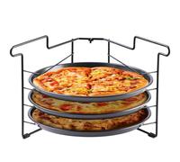 Set di 3 teglie per pizza con griglia pieghevole per forno, vassoi per pizza antiaderenti da 29 cm, vassoio rotondo per torte, pollo, frutti di mare e altro ancora