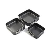 Set di 3 teglie quadrate in acciaio al carbonio, 12, 15, 18 cm, grigio | Il design della base sciolta e la guarnizione a prova di perdite rendono il rilascio dei tuoi dolcetti da forno senza sforzo