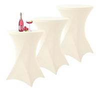 Set di 3 teli elasticizzati per tavolo da bistrot beige chiaro, Ø 80-85 cm, in spandex elasticizzato, rinforzo nella zona dei piedi, per matrimoni, feste di compleanno, banchetti e tavoli da bistrot