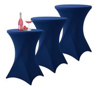 Set di 3 teli elasticizzati per tavolo da bistrot blu scuro, diametro 80-85 cm, in spandex elasticizzato, rinforzo nella zona dei piedi, per matrimoni, feste di compleanno, banchetto, tavoli da