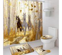 Set di 3 tende da doccia con cavalli autunnali, tappeto da bagno beige marrone, accessori per la decorazione del bagno, tenda da doccia in tessuto impermeabile moderno floreale autunnale con ganci