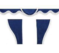 Set di 3 tende per camion in blu con pompon bianchi