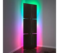 Set di 3 trappole acustiche per bassi con lampada da terra RGB | Supporto acustico mobile angolare retroilluminato a LED | 150x50x15cm | Insonorizzazione e diffusione | [PULSE-15 | Wengé]
