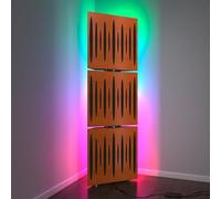 Set di 3 trappole acustiche per bassi con lampada da terra RGB | Supporto acustico mobile angolare retroilluminato a LED | 150x50x15cm | Insonorizzazione e diffusione | [PULSE-15 | Ciliegio]