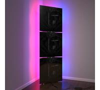 Set di 3 trappole acustiche per bassi con lampada da terra RGB | Supporto acustico mobile angolare retroilluminato a LED | 150x50x10cm | Insonorizzazione e diffusione | [UNIVERSE-10 | Plastica nera]
