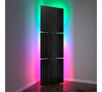 Set di 3 trappole acustiche per bassi con lampada da terra RGB | Supporto acustico mobile angolare retroilluminato a LED | 150x50x10cm | Insonorizzazione e diffusione | [PULSE-10 | Nero]