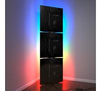 Set di 3 trappole acustiche per bassi con lampada da terra RGB | Supporto acustico mobile angolare retroilluminato a LED | 150x50x10cm | Insonorizzazione e diffusione | [WAVE-10 | Plastica nera]