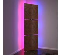 Set di 3 trappole acustiche per bassi con lampada da terra RGB | Supporto acustico mobile angolare retroilluminato a LED | 150x50x15cm | Insonorizzazione e diffusione | [UNIVERSE-15 | Noce]
