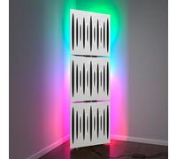 Set di 3 trappole acustiche per bassi con lampada da terra RGB | Supporto acustico mobile angolare retroilluminato a LED | 150x50x15cm | Insonorizzazione e diffusione | [PULSE-15 | Bianco]