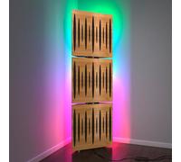 Set di 3 trappole acustiche per bassi con lampada da terra RGB | Supporto acustico mobile angolare retroilluminato a LED | 150x50x10cm | Insonorizzazione e diffusione | [PULSE-10 | Rovere]