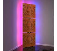 Set di 3 trappole acustiche per bassi con lampada da terra RGB | Supporto acustico mobile angolare retroilluminato a LED | 150x50x15cm | Insonorizzazione e diffusione | [UNIVERSE-15 | Ciliegio]