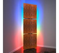 Set di 3 trappole acustiche per bassi con lampada da terra RGB | Supporto acustico mobile angolare retroilluminato a LED | 150x50x10cm | Insonorizzazione e diffusione | [WAVE-10 | Ciliegio]
