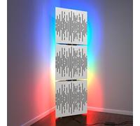 Set di 3 trappole acustiche per bassi con lampada da terra RGB | Supporto acustico mobile angolare retroilluminato a LED | 150x50x10cm | Insonorizzazione e diffusione | [WAVE-10 | Plastica bianca]