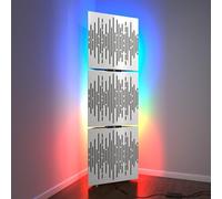 Set di 3 trappole acustiche per bassi con lampada da terra RGB | Supporto acustico mobile angolare retroilluminato a LED | 150x50x15cm | Insonorizzazione e diffusione | [WAVE-15 | Bianco]