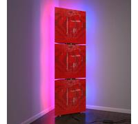Set di 3 trappole acustiche per bassi con lampada da terra RGB | Supporto acustico mobile angolare retroilluminato a LED | 150x50x10cm | Insonorizzazione e diffusione | [UNIVERSE-10 | Plastica rossa]