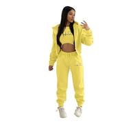 Set di 3 tute da donna, a maniche lunghe, per il tempo libero | Tuta Co-Ord da donna, felpa con cappuccio e cerniera, canottiera corta e pantaloni della tuta casual, set da palestra