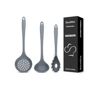 Set di 3 utensili da cucina in silicone, mestolo per zuppa, mestolo, forchetta e cucchiaio scanalato, antiaderente, senza BPA, ad alta resistenza al calore, per mescolare, servire, scolare, girare,