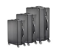 Set di 3 valigie da viaggio, valigie rigide con manico telescopico e 4 ruote, valigia rigida con serratura a combinazione, trolley in ABS, colore: nero, Nero A, Lotto da 3, Moderno