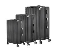 Set di 3 valigie da viaggio, valigie rigide con manico telescopico e 4 ruote, valigia rigida con serratura a combinazione, trolley in ABS, colore: nero, Nero B, Multiple Sizes, Moderno