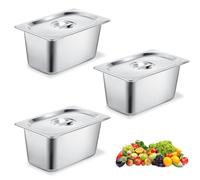 Set di 3 vaschette da panier, 17,5 x 11 x 10 cm, in acciaio inox GN 1/3, contenitore per gas in acciaio inox con coperchio, in metallo Panierstrasse rettangolare, panierstrasse per costolette