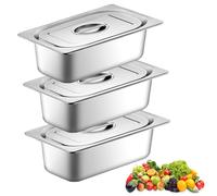 Set di 3 vaschette da panier, 32,5 x 17,5 x 6,5 cm, in acciaio inox GN 1/3, contenitore per gas in acciaio inox con coperchio, in metallo Panierstrasse rettangolare, panierstrasse per braciole