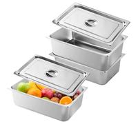 Set di 3 vaschette per il panaggio, in acciaio inox con coperchio, contenitore Gn 1/3, contenitore per ingredienti in acciaio inox, con coperchio, per cucina, stazione di pizza, accessori per insalata