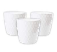 Set di 3 vasi da fiori, colore bianco, Ø 14 cm, lucido, in plastica robusta, ideale come vaso per piante da interno, dimensioni perfette per davanzale, facile da pulire, resistente alle intemperie, ai