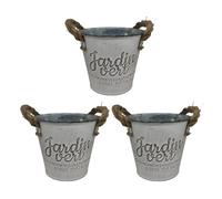 Set di vasi Relaxdays, 3 vasi Giardino Verde, H x D: 12,5 x 14 cm, Vaso per Erbe aromatiche, Metallo e Juta, Argento