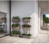 Set di 3 vasi Durbuy, Composizione per orto casalingo, Set Porta Fiori per Interno o Esterno, 100% Made in Italy, 49x16h100 cm, Tortora