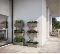 Set di 3 vasi Durbuy, Composizione per orto casalingo, Set Porta Fiori per Interno o Esterno, 100% Made in Italy, 49x16h100 cm, Tortora