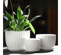 Set di 3 Vasi in Ceramica con - Design Moderno a Righe per Uso Interno ed Esterno, per Attrezzi da Giardino & Vasi per del Prato per Piante da Interno