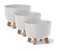 Set di 3 Vasi per Fiori Piante Tondi Gracia Regular ECO WOOD In Plastica e 33% Legno Ø29x22cm Da Interno Esterno Bianchi Volume 9,8 Litri Design Moderni