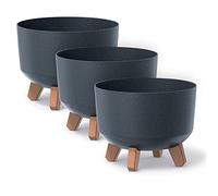 Set di 3 Vasi per Fiori Piante Tondi Gracia Regular ECO WOOD In Plastica e 33% Legno Ø39x27cm Da Interno Esterno Neri Volume 21,5 Litri Design Moderni